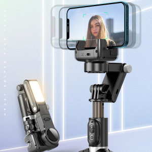 Gimbal Selfie Stick Stable cu Lumina LED si Telecomanda, 70cm - Techsuit (Q18) - Black - Img 2