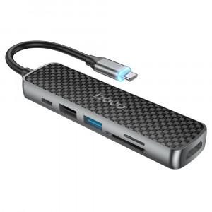 Hoco - Docking Station Easy Display (HB24) - Type-C to Type-C, 2x USB, HDMI, SD Card, TF Card - Metal Gray - Img 2