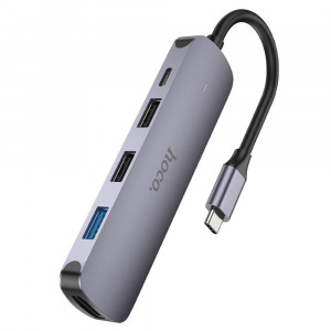 Hoco - Docking Station (HB27) - Type-C to USB 3.0, 2x USB 2.0, Type-C, HDMI, 60W, 20V/3A, 4K@30Hz - Metal Gray - Img 2