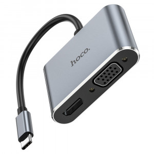Hoco - OTG Adapter Eco (HB30) - Type-C to HDMI, VGA, USB3.0, Type-C 4K@30Hz, 100W, 5Gbps - Metal Gray - Img 2