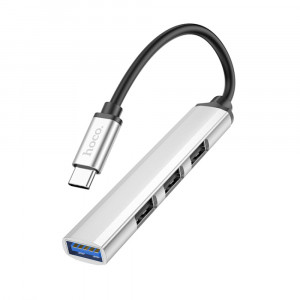 Hub Type-C la USB 3.0, 3xUSB 2.0 - Hoco (HB26) - Silver - Img 1