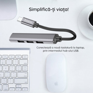 Hub Type-C la USB 3.0, 3xUSB 2.0 - Hoco (HB26) - Silver - Img 4