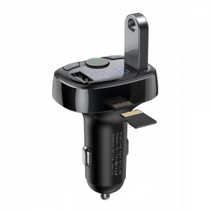 Incarcator Auto cu Modulator FM 2xUSB, 3.4A - Baseus T Typed S-09A (CCMT000001) - Black - Img 2