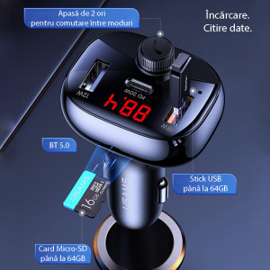 Incarcator Auto cu Modulator FM 2xUSB, Type-C 50W - USAMS C25 (US-CC143) - Black - Img 2