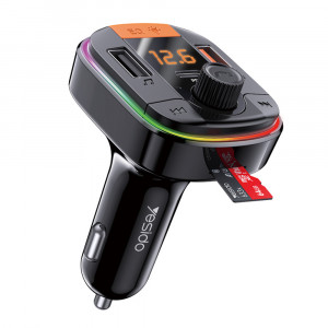 Incarcator Auto cu Modulator FM, Display LED, 2xUSB, Type-C, 18W - Yesido (Y45) - Black - Img 2