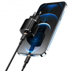 Incarcator Priza 1xUSB-C PD 20W + Cablu Lightning 1.2m - USAMS (XFKXLOGTL01) - Black - Img 2