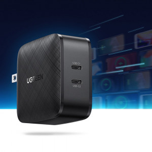 Incarcator Priza 2x USB-C PD GaN 66W, 3.3A - Ugreen (70867) - Black - Img 2