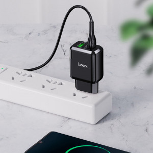 Incarcator Priza 2xUSB-A, Q.C 3.0, 18W, 3.0A + Cablu Micro-USB 1m - Hoco (N6 Charmer) - Black - Img 3
