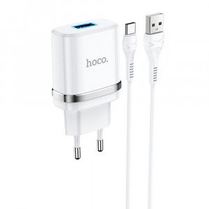 Incarcator Priza USB-A, 10W, 2.4A + Cablu Type-C - Hoco Ardent (N1) - White - Img 3