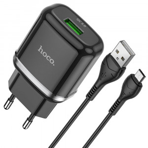 Incarcator Priza USB-A, 18W, 3A + Cablu Micro-USB 1m - Hoco Special (N3) - Black - Img 1
