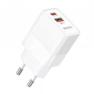 Incarcator Priza USB, Type-C, PD20W, QC3.0, 3A - Yesido (YC32) - White - Img 1
