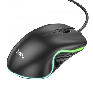 Mouse cu Fir USB, Lumini RGB, 1.4m, 1000 DPI - Hoco (GM19) - Black - Img 2