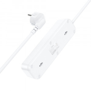 Prelungitor 3xPriza Shuko, 3xUSB 2.4A, 1.8m - Hoco (NS2) - White - Img 2