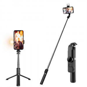 Selfie Stick Stabil cu Trepied si LED, 105cm - Techsuit (Q02S) - Black - Img 1