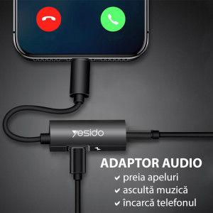 Adaptor Audio DAC Lightning la Lightning, Jack - Yesido (YAU-11) - Black - Img 2