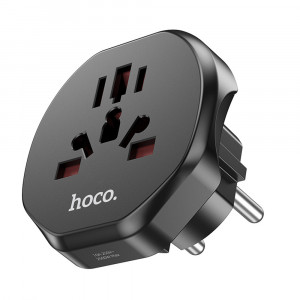 Adaptor Priza Universal PL/EU Plug / UK, 10A, 250V, 2500W - Hoco (AC6) - Black - Img 3