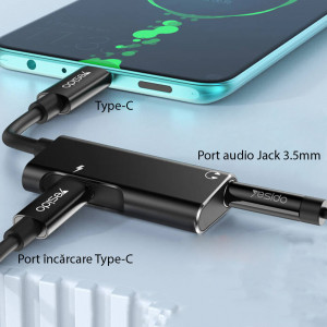 Cablu Adaptor Audio Type-C la Jack, Type-C - Yesido (YAU22) - Black - Img 2