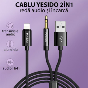 Cablu Adaptor Lightning la USB, Jack - Yesido (YAU-18) - Black - Img 3