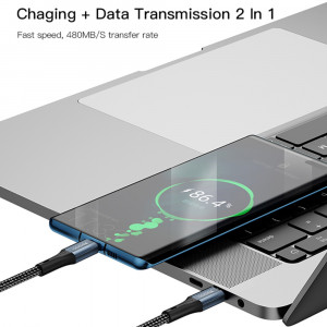 Cablu de Date Type-C la Type-C, 3A, 60W, 480Mbps, 1.2m - Yesido (CA96) - Black - Img 2