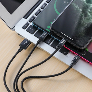 Cablu de Date USB-A la Type-C, Micro-USB, Lightning 2A, 1m - Hoco Times (X14) - Black - Img 4