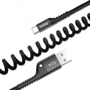 Cablu de Date USB la Type-C, 2A/100cm, 1m - Baseus Fish Eye Spring (CATSR-01) - Black - Img 3