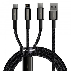 Cablu de Date USB la Type-C, Lightning, Micro-USB - Baseus Tugsten Gold (CAMLTWJ-01) - Black - Img 1