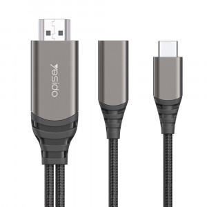 Cablu Video Adaptor Type-C la HDMI, Type-C 4K 60Hz, 2m - Yesido (HM07) - Black - Img 1