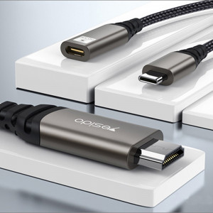 Cablu Video Adaptor Type-C la HDMI, Type-C 4K 60Hz, 2m - Yesido (HM07) - Black - Img 2