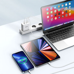 Duzzona - Wall Charger 3in1 (T1) - USB, 2x Type-C, GaN Fast Charging 65W - White - Img 4