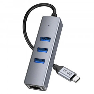 Hoco - Docking Station Easy Link (HB34) - Type-C to USB3.0, Ethernet, 1000Mbps - Metal Gray - Img 2