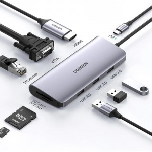 Hub 3xUSB, tip C PD100W, VGA, HDMI, RJ45, SD, TF - Ugreen (40873) - Gray - Img 3