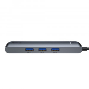 Hub - USB-C la HDMI, Type-C, 3x USB, RJ45 - Baseus (CAHUB-J0G) - Grey - Img 2