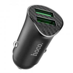 Incarcator Auto 2x USB QC3.0, 18W + Cablu Micro-USB 1m- Hoco (Z39 Farsighted) - Black - Img 2