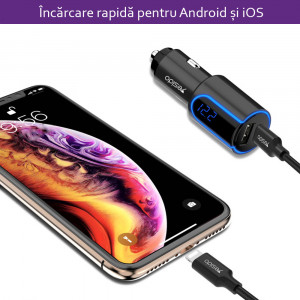 Incarcator Auto USB QC3.0 18W, Type-C PD 18W, 3A - Yesido (Y32) - Black - Img 2