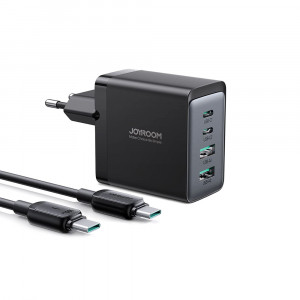Incarcator Priza 2 x Type-C, 2 x USB, 67W + cablu Type-C, 100W - JoyRoom (TCG02) - Black - Img 1