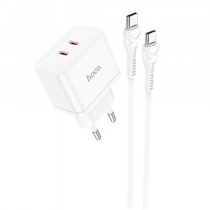 Incarcator Priza 2x Type-C, 35W + Cablu Type-C la Type-C - Hoco Triumph (N29) - White - Img 3