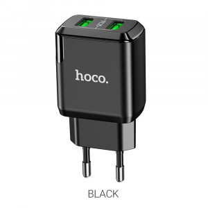 Incarcator Priza 2xUSB-A, Q.C 3.0, 18W, 3.0A - Hoco Charmer (N6) - Black - Img 2