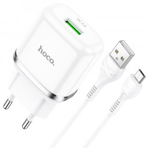 Incarcator Priza USB-A, 18W, 3A + Cablu Micro-USB 1m - Hoco Special (N3) - White - Img 4