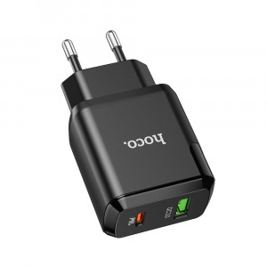 Incarcator Priza USB-A, Type-C, Q.C 3.0, PD 20W, 3A - Hoco Favor (N5) - Black - Img 4