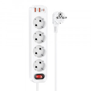 Prelungitor 2xUSB-A 18W, 4xShuko, Type-C PD20W, 3A, 1.8m - Hoco Aura (NS1) - White - Img 2