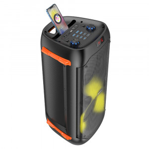 Boxa Wireless BT V5.1, Card TF, USB, AUX, FM, 40W, 3600mAh, cu 2 Microfoane si Lumini RGB - Hoco Manhattan (BS53) - Black - Img 4