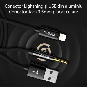 Cablu Adaptor Lightning la USB, Jack - Yesido (YAU-18) - Black - Img 4