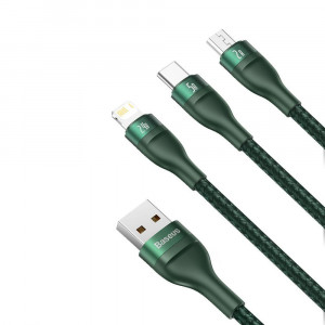 Cablu de Date USB la Lightning, Micro-USB, Type-C 66W, 1.2m - Baseus Flash Series (CA1T3-06) - Green - Img 2