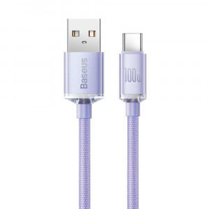 Cablu de Date USB la Type-C 100W, 2m - Baseus Crystal Shine (CAJY000505) - Purple - Img 2