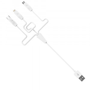 Cablu de Incarcare 3in1 USB-A la Lightning, Type-C, Micro-USB 2.4A, 1m - Hoco (X1) - White - Img 2