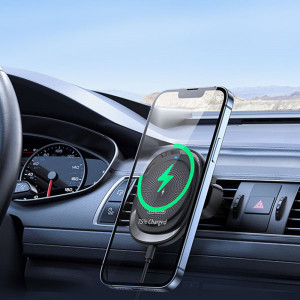 Duzzona - Car Holder with Wireless Charging (V1) - Magnetic Grip for iPhone, Fast Charge 15W - Black - Img 3