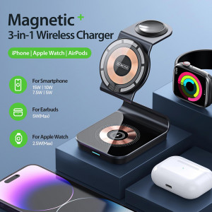 Duzzona - MagSafe Charging Station 3in1 (W15) - for iPhone, Apple Watch, AirPods, 15W - Transparent - Img 4