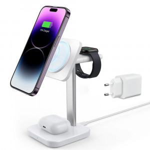 ESR - Charging Station 3in1 HaloLock - for iPhone, AirPods and Apple Watch, with Detachable Watch Charger Set, EU Plug - White - Img 1