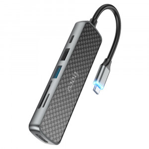 Hoco - Docking Station Easy Display (HB24) - Type-C to Type-C, 2x USB, HDMI, SD Card, TF Card - Metal Gray - Img 3