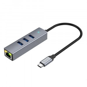 Hoco - Docking Station Easy Link (HB34) - Type-C to USB3.0, Ethernet, 1000Mbps - Metal Gray - Img 3